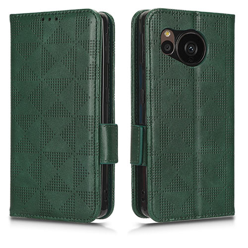 Leather Case Stands Flip Cover Holder C05X for Sharp Aquos Sense7 Plus Green