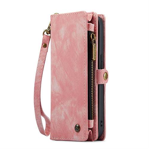 Leather Case Stands Flip Cover Holder C06S for Apple iPhone 15 Pro Pink