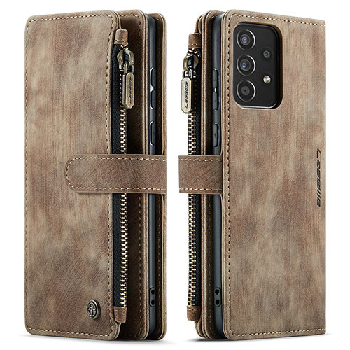 Leather Case Stands Flip Cover Holder C06S for Samsung Galaxy A52 4G Brown