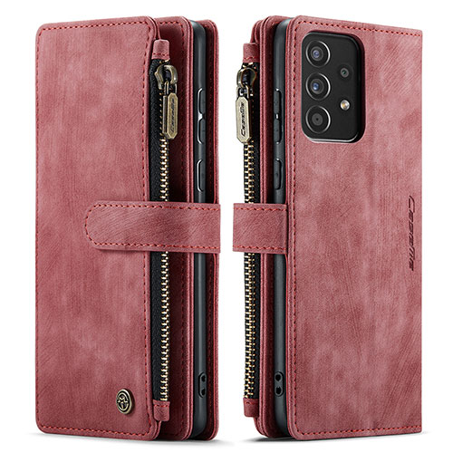 Leather Case Stands Flip Cover Holder C06S for Samsung Galaxy A52 4G Red