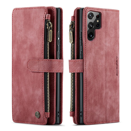 Leather Case Stands Flip Cover Holder C06S for Samsung Galaxy S23 Ultra 5G Red