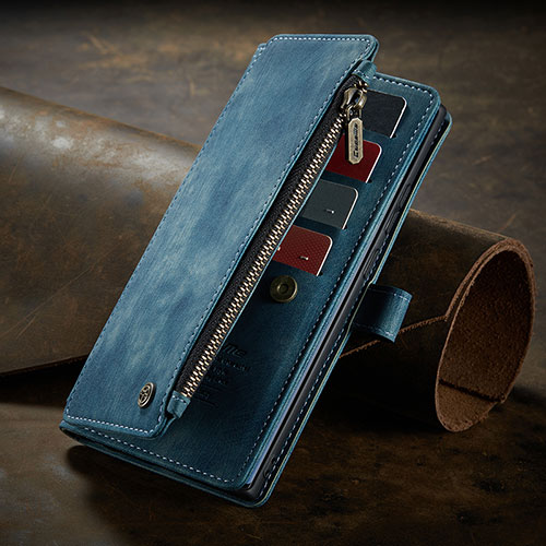 Leather Case Stands Flip Cover Holder C09S for Samsung Galaxy S23 Ultra 5G Blue