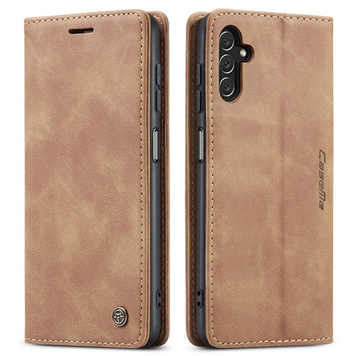 Leather Case Stands Flip Cover Holder C10S for Samsung Galaxy A04s Light Brown