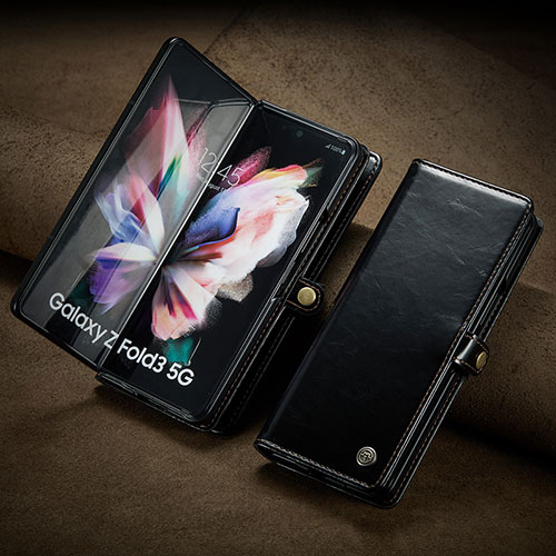 Leather Case Stands Flip Cover Holder CS3 for Samsung Galaxy Z Fold3 5G Black