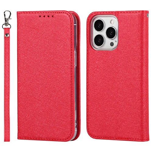 Leather Case Stands Flip Cover Holder D01T for Apple iPhone 13 Pro Max Red