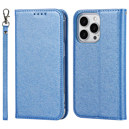 Leather Case Stands Flip Cover Holder D01T for Apple iPhone 14 Pro Blue