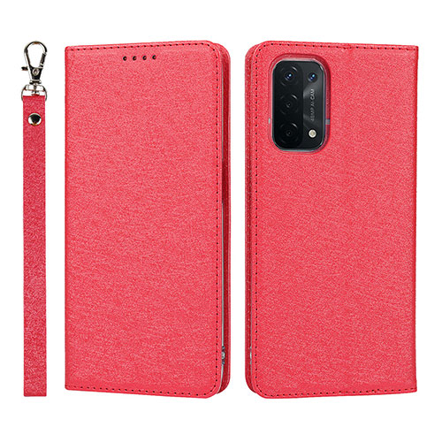 Leather Case Stands Flip Cover Holder D01T for Oppo A74 5G Red