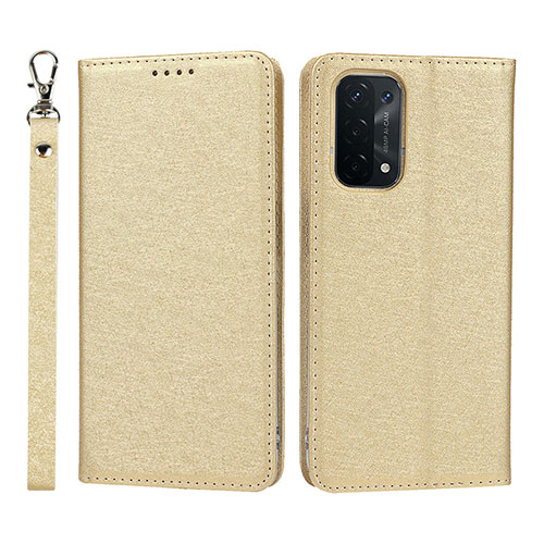 Leather Case Stands Flip Cover Holder D01T for Oppo A93 5G Gold