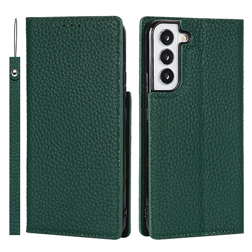 Leather Case Stands Flip Cover Holder D01T for Samsung Galaxy S21 5G Green