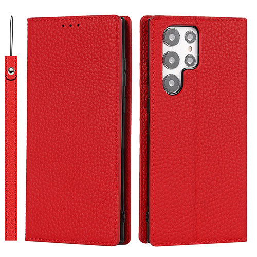 Leather Case Stands Flip Cover Holder D01T for Samsung Galaxy S21 Ultra 5G Red