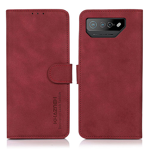 Leather Case Stands Flip Cover Holder D01Y for Asus ROG Phone 7 Pro Red