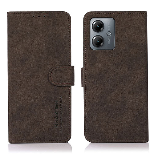 Leather Case Stands Flip Cover Holder D01Y for Motorola Moto G14 Brown