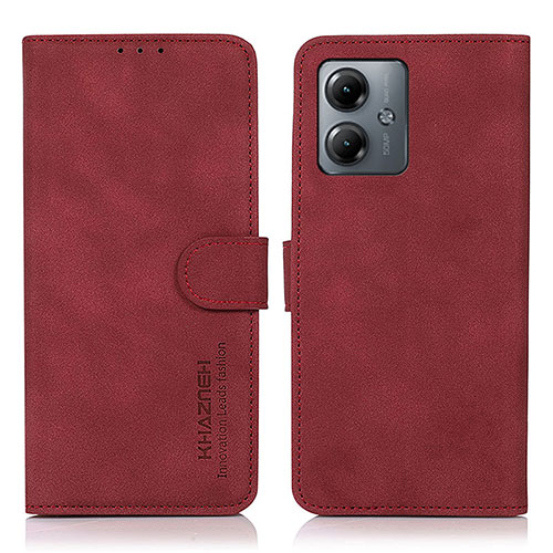 Leather Case Stands Flip Cover Holder D01Y for Motorola Moto G14 Red