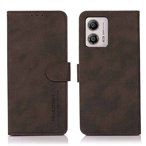 Leather Case Stands Flip Cover Holder D01Y for Motorola Moto G53j 5G Brown