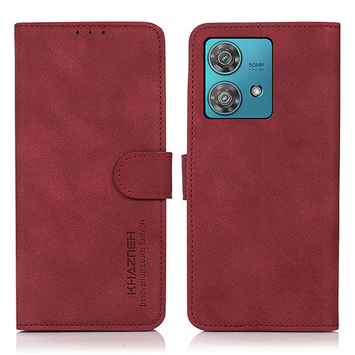 Leather Case Stands Flip Cover Holder D01Y for Motorola Moto G84 5G Red