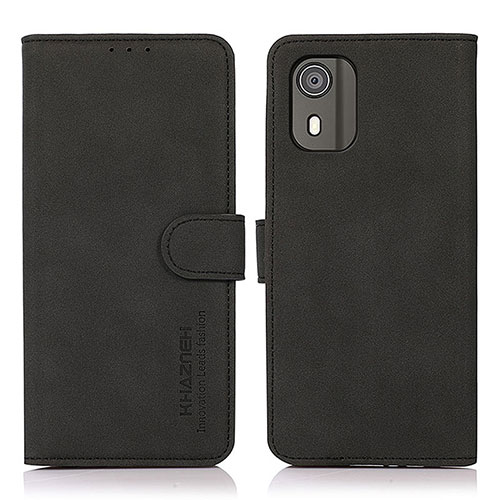 Leather Case Stands Flip Cover Holder D01Y for Nokia C02 Black