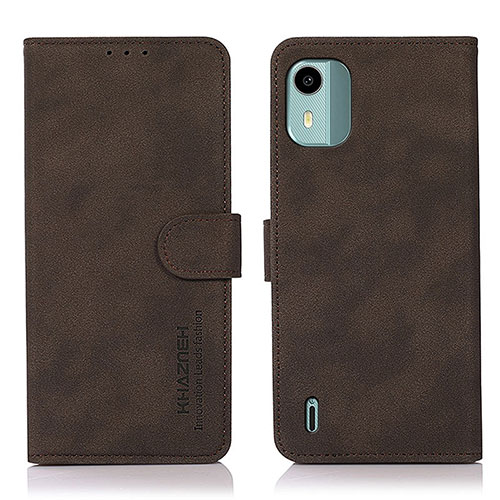 Leather Case Stands Flip Cover Holder D01Y for Nokia C12 Brown