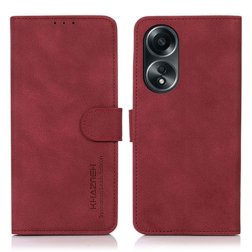 Leather Case Stands Flip Cover Holder D01Y for Oppo A18 Red