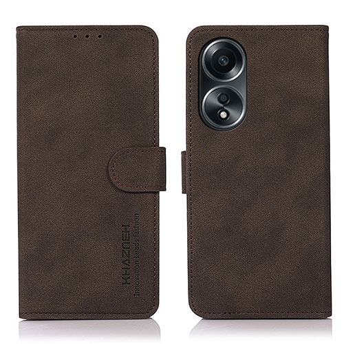 Leather Case Stands Flip Cover Holder D01Y for Oppo A58 4G Brown