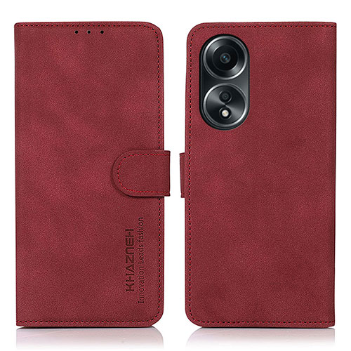 Leather Case Stands Flip Cover Holder D01Y for Oppo A58 4G Red