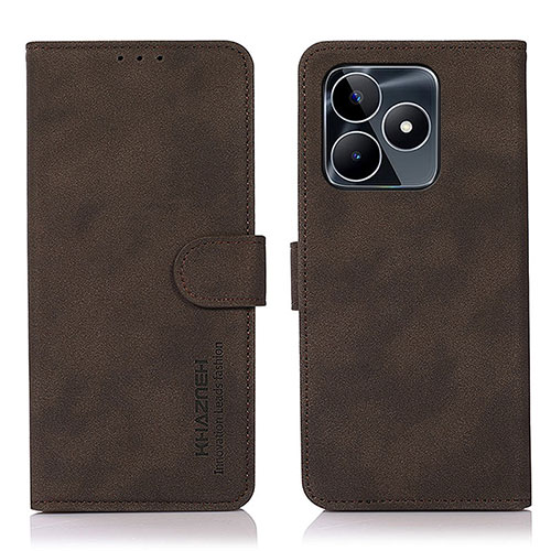 Leather Case Stands Flip Cover Holder D01Y for Realme C53 Brown