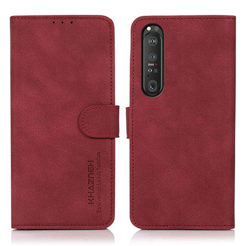 Leather Case Stands Flip Cover Holder D01Y for Sony Xperia 1 III Red