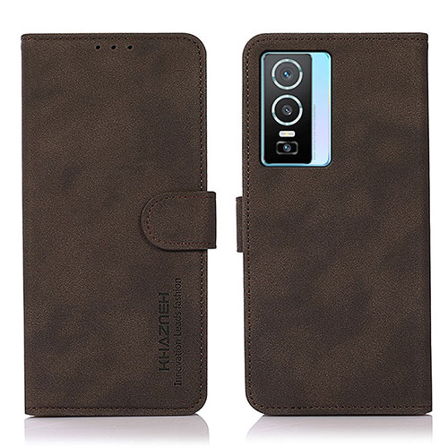 Leather Case Stands Flip Cover Holder D01Y for Vivo Y76s 5G Brown