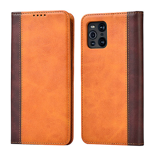 Leather Case Stands Flip Cover Holder D02T for Oppo Find X3 5G Brown