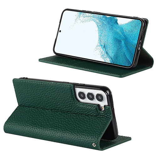 Leather Case Stands Flip Cover Holder D02T for Samsung Galaxy S21 5G Green