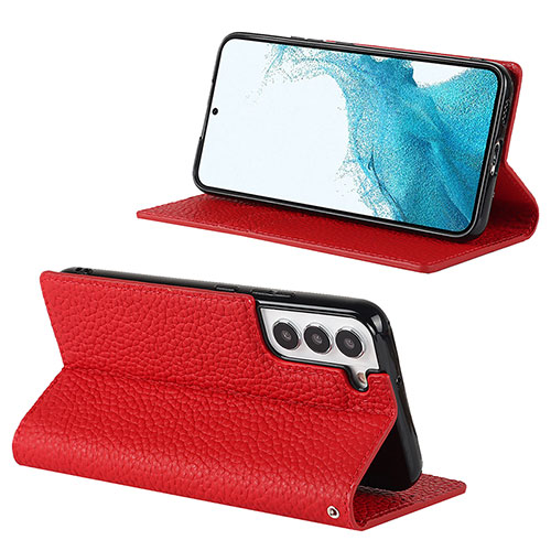 Leather Case Stands Flip Cover Holder D02T for Samsung Galaxy S23 5G Red