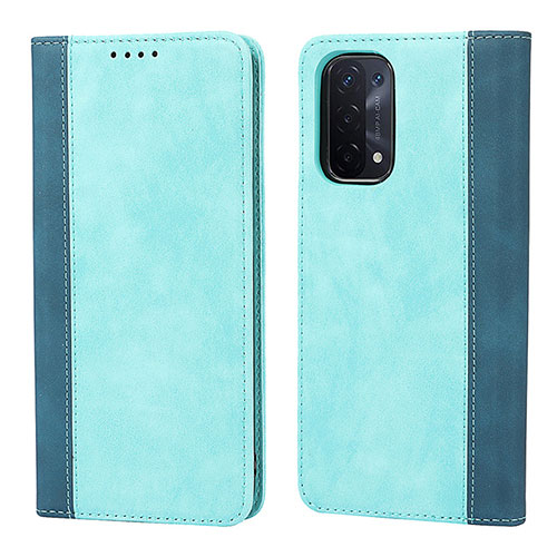 Leather Case Stands Flip Cover Holder D03T for Oppo A93 5G Cyan