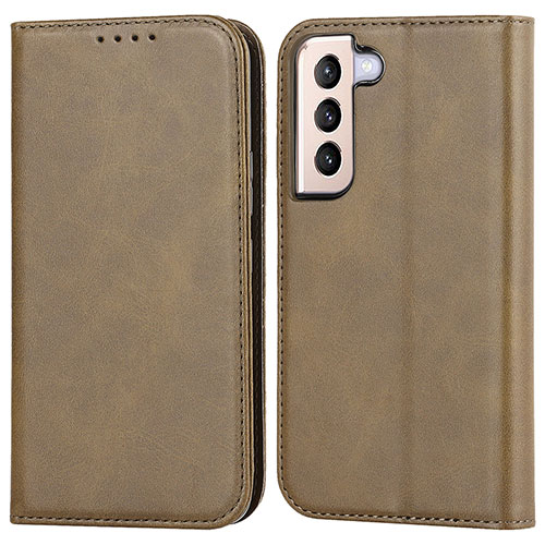 Leather Case Stands Flip Cover Holder D03T for Samsung Galaxy S21 FE 5G Khaki