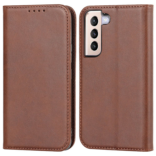 Leather Case Stands Flip Cover Holder D03T for Samsung Galaxy S21 Plus 5G Brown