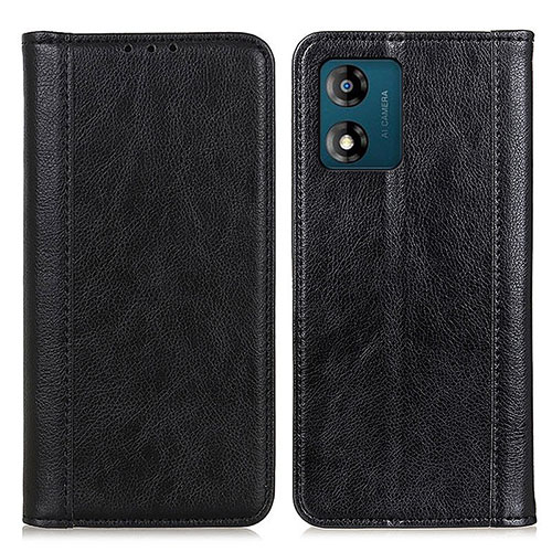 Leather Case Stands Flip Cover Holder D03Y for Motorola Moto E13 Black