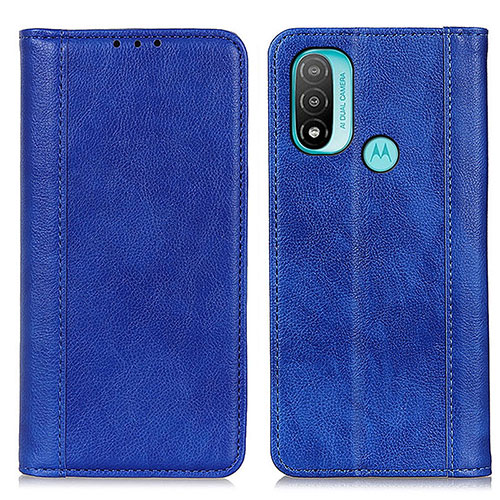 Leather Case Stands Flip Cover Holder D03Y for Motorola Moto E20 Blue