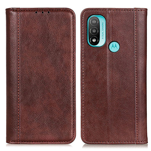 Leather Case Stands Flip Cover Holder D03Y for Motorola Moto E40 Brown