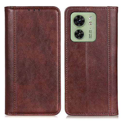 Leather Case Stands Flip Cover Holder D03Y for Motorola Moto Edge (2023) 5G Brown