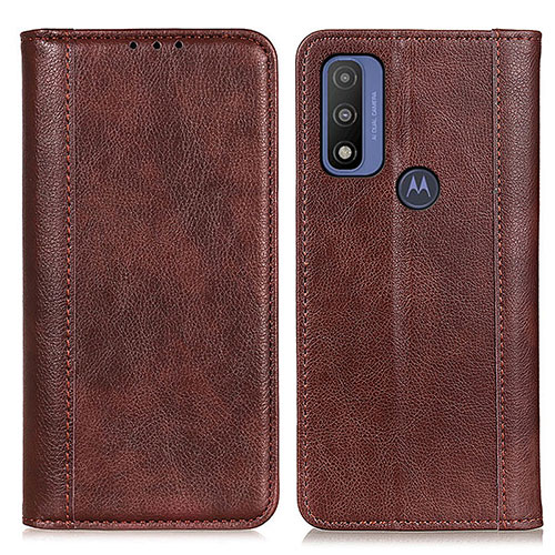 Leather Case Stands Flip Cover Holder D03Y for Motorola Moto G Pure Brown