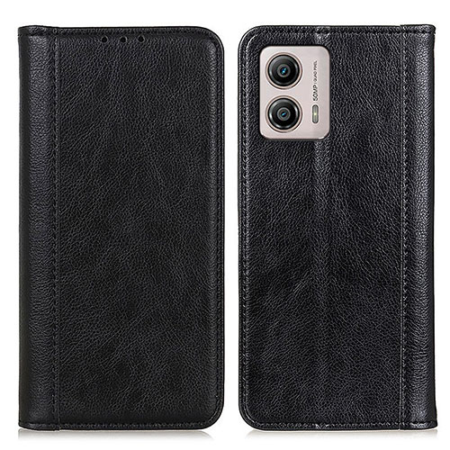 Leather Case Stands Flip Cover Holder D03Y for Motorola Moto G53 5G Black