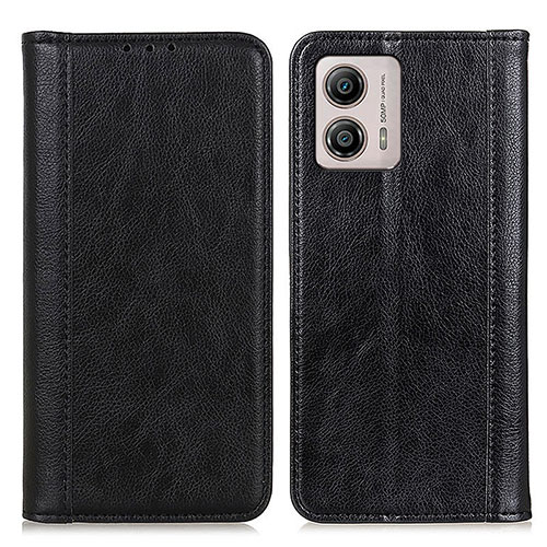 Leather Case Stands Flip Cover Holder D03Y for Motorola Moto G53j 5G Black