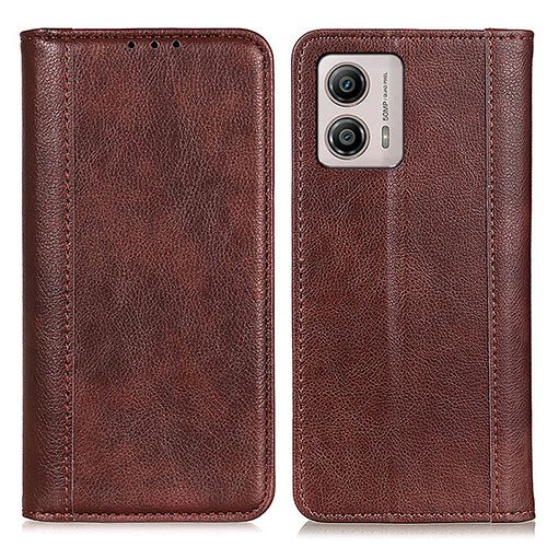 Leather Case Stands Flip Cover Holder D03Y for Motorola Moto G53j 5G Brown
