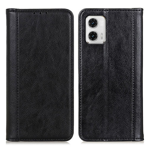 Leather Case Stands Flip Cover Holder D03Y for Motorola Moto G73 5G Black