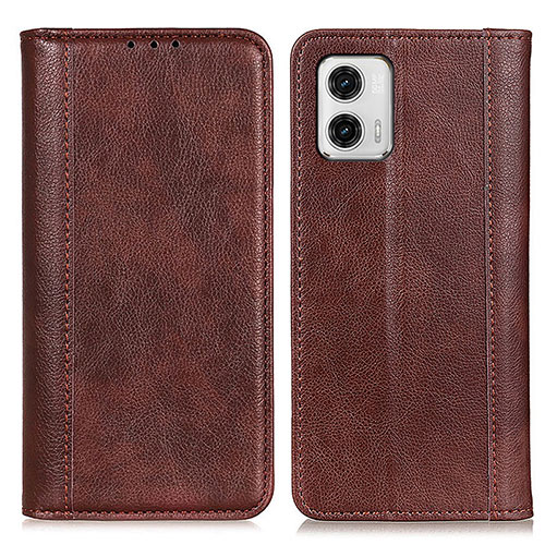 Leather Case Stands Flip Cover Holder D03Y for Motorola Moto G73 5G Brown