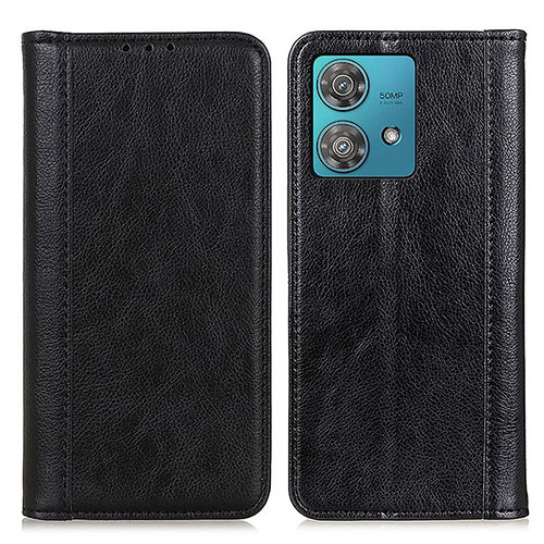 Leather Case Stands Flip Cover Holder D03Y for Motorola Moto G84 5G Black