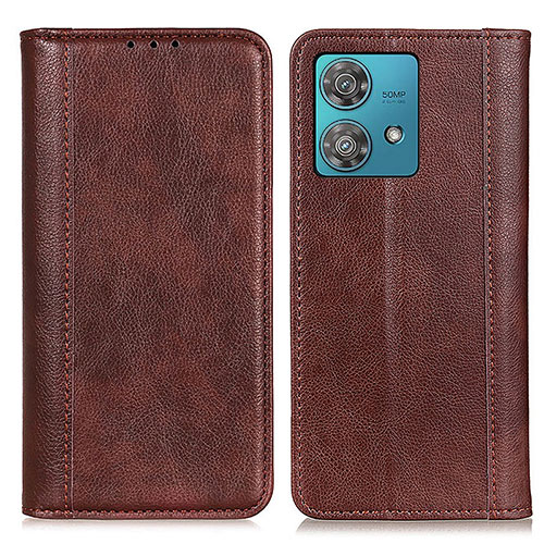 Leather Case Stands Flip Cover Holder D03Y for Motorola Moto G84 5G Brown