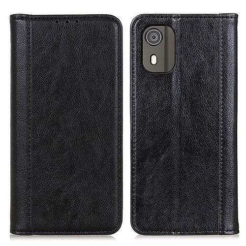 Leather Case Stands Flip Cover Holder D03Y for Nokia C02 Black