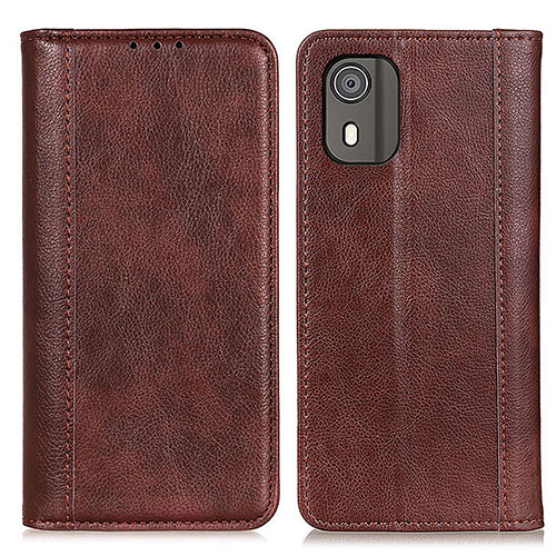 Leather Case Stands Flip Cover Holder D03Y for Nokia C02 Brown