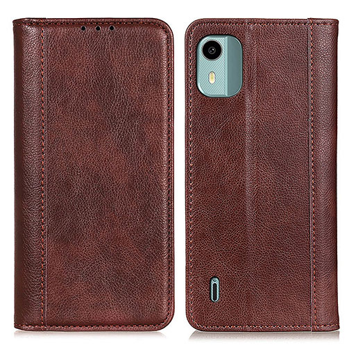 Leather Case Stands Flip Cover Holder D03Y for Nokia C12 Plus Brown