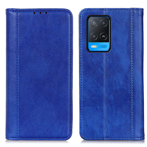 Leather Case Stands Flip Cover Holder D03Y for Oppo A54 4G Blue