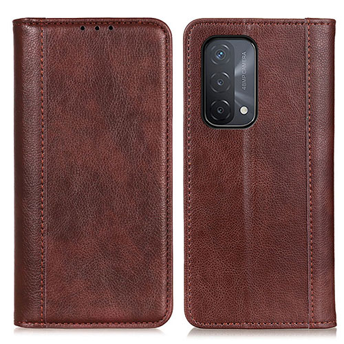 Leather Case Stands Flip Cover Holder D03Y for Oppo A54 5G Brown